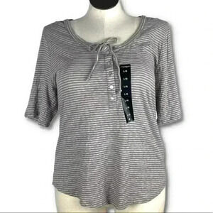 Lucky brand Womens top size L pink gray striped strawberry milk
